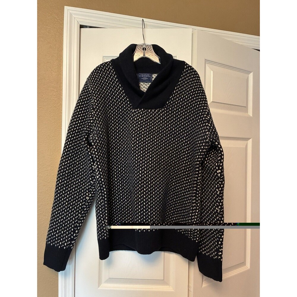 Charles Tyrwhitt Men’s Knit V-Neck Pullover Sweater Geometric Black/White L